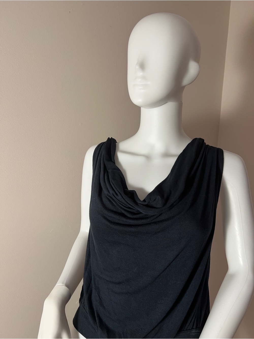 Free People Sleeveless Draped Cowl Neck Top with Tie Back- Black, M